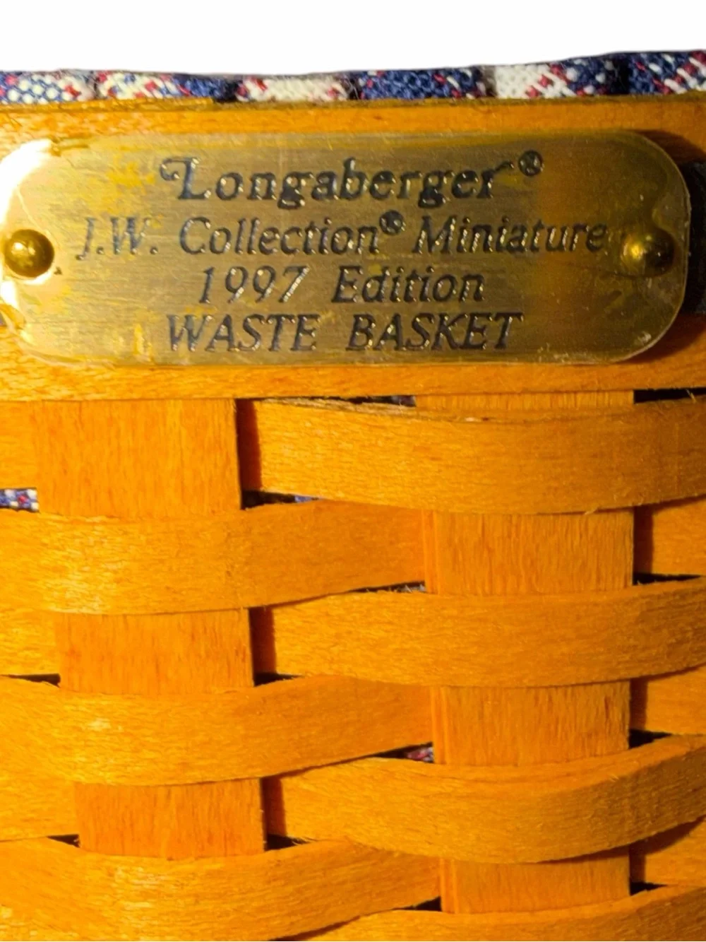VINTAGE Longaberger JW Miniature Waste Basket 1997 Ed.